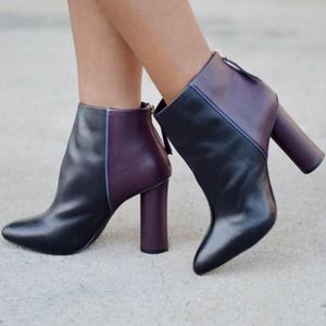 $229 Leather Boots Pointed Color-Block Heel Ankle